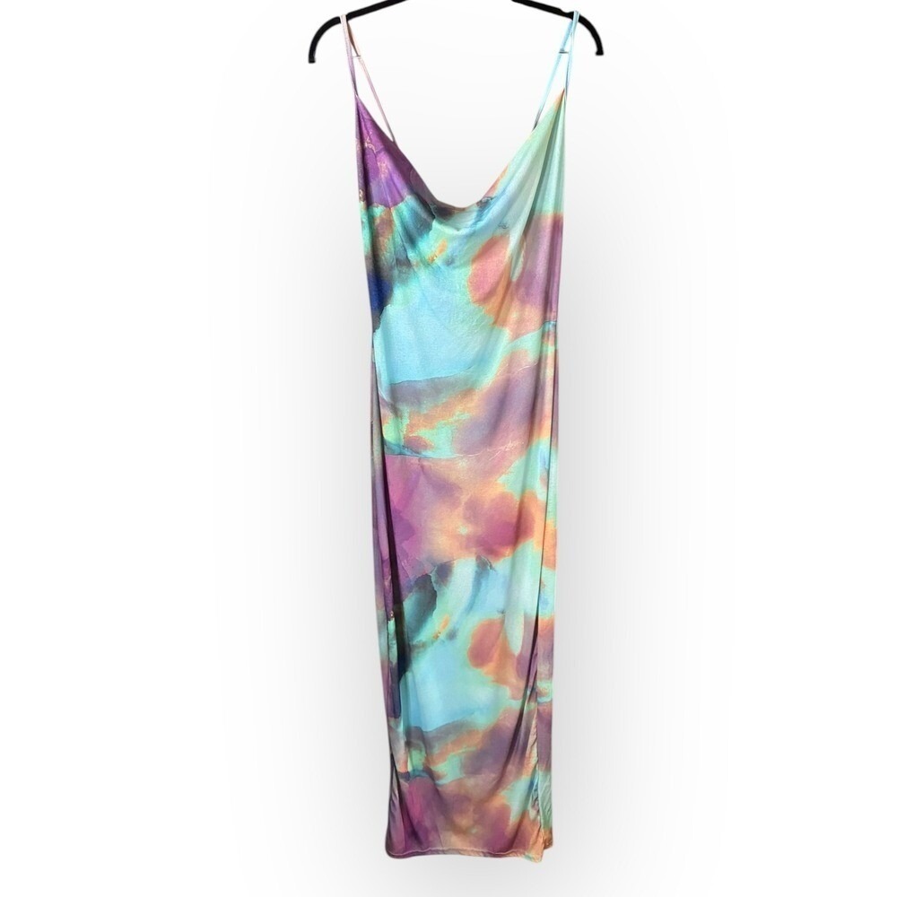 Maternity Watercolor Maxi Dress Purple Cowl Neck Occasion PrettyLittleThing 4